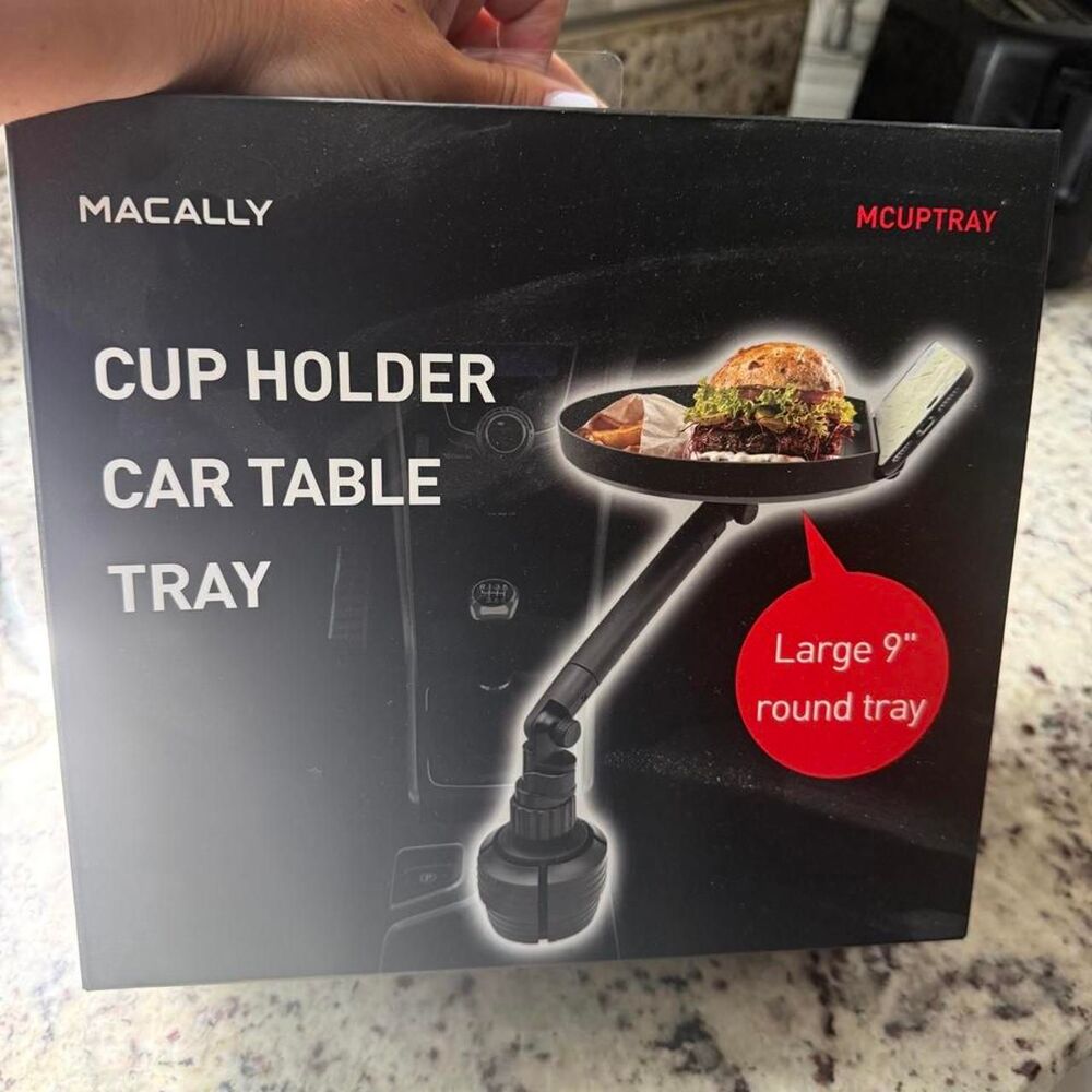 Macally Cup Holder Car Table Tray 9" Round Portable Car Desk Food Holder